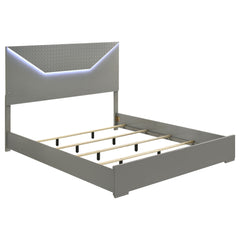 Best Furniture Outlet - Coaster - Ives Eastern King Panel Bed LED Headboard Grey High Gloss - 224971KE