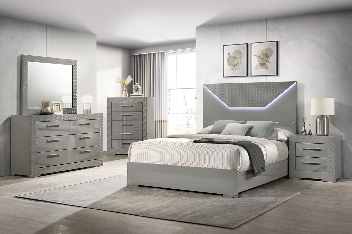 Best Furniture Outlet - Coaster - Ives 5-piece Queen Bedroom Set Grey High Gloss - 224971Q-S5