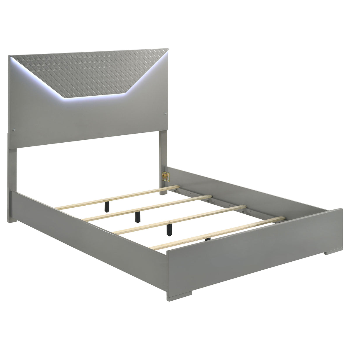 Best Furniture Outlet - Coaster - Ives Queen Panel Bed LED Headboard Grey High Gloss - 224971Q