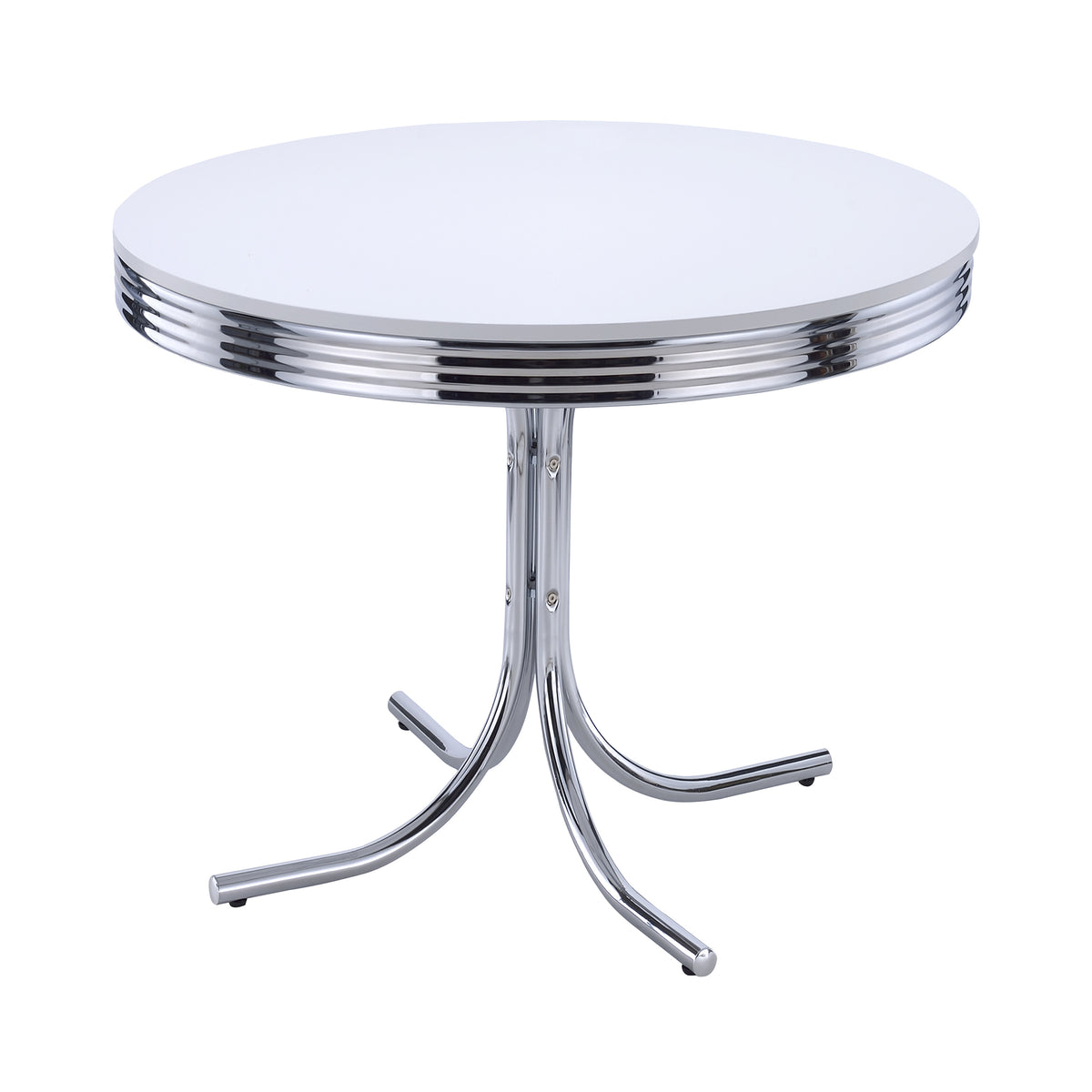 Best Furniture Outlet - Coaster - Retro Round 42-inch Wood Top Dining Table White and Chrome - 2388