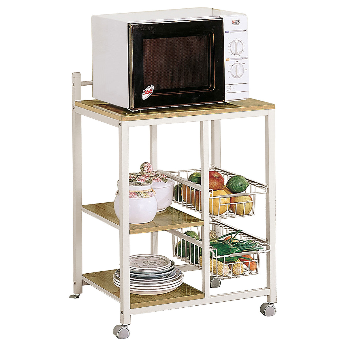 Best Furniture Outlet - Coaster - Kelvin 2-shelf Mobile Kitchen Cart Natural Brown and White - 2506