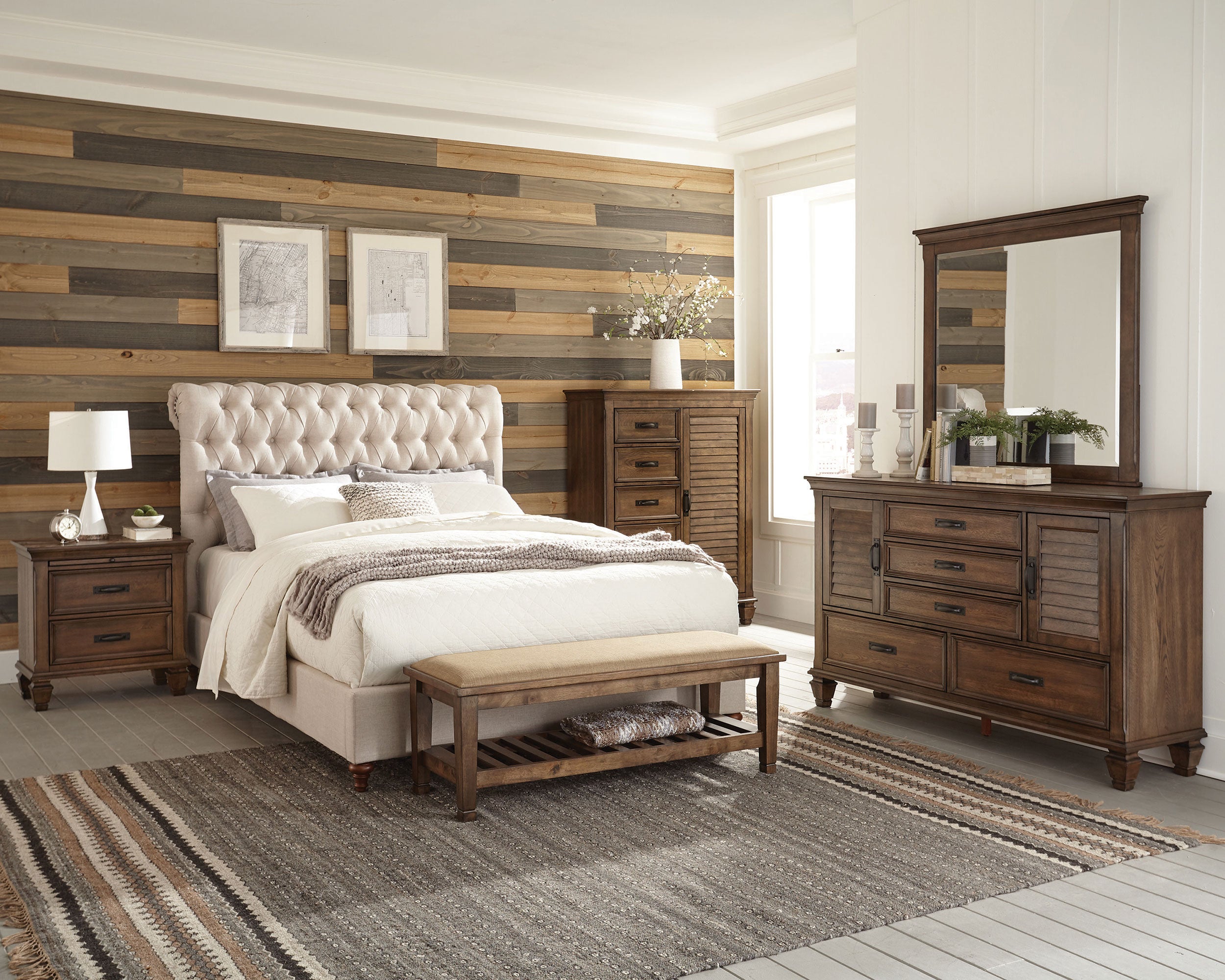 Best Furniture Outlet - Coaster - Devon 4-piece Full Bedroom Set Beige and Burnished Oak - 300525F-S4