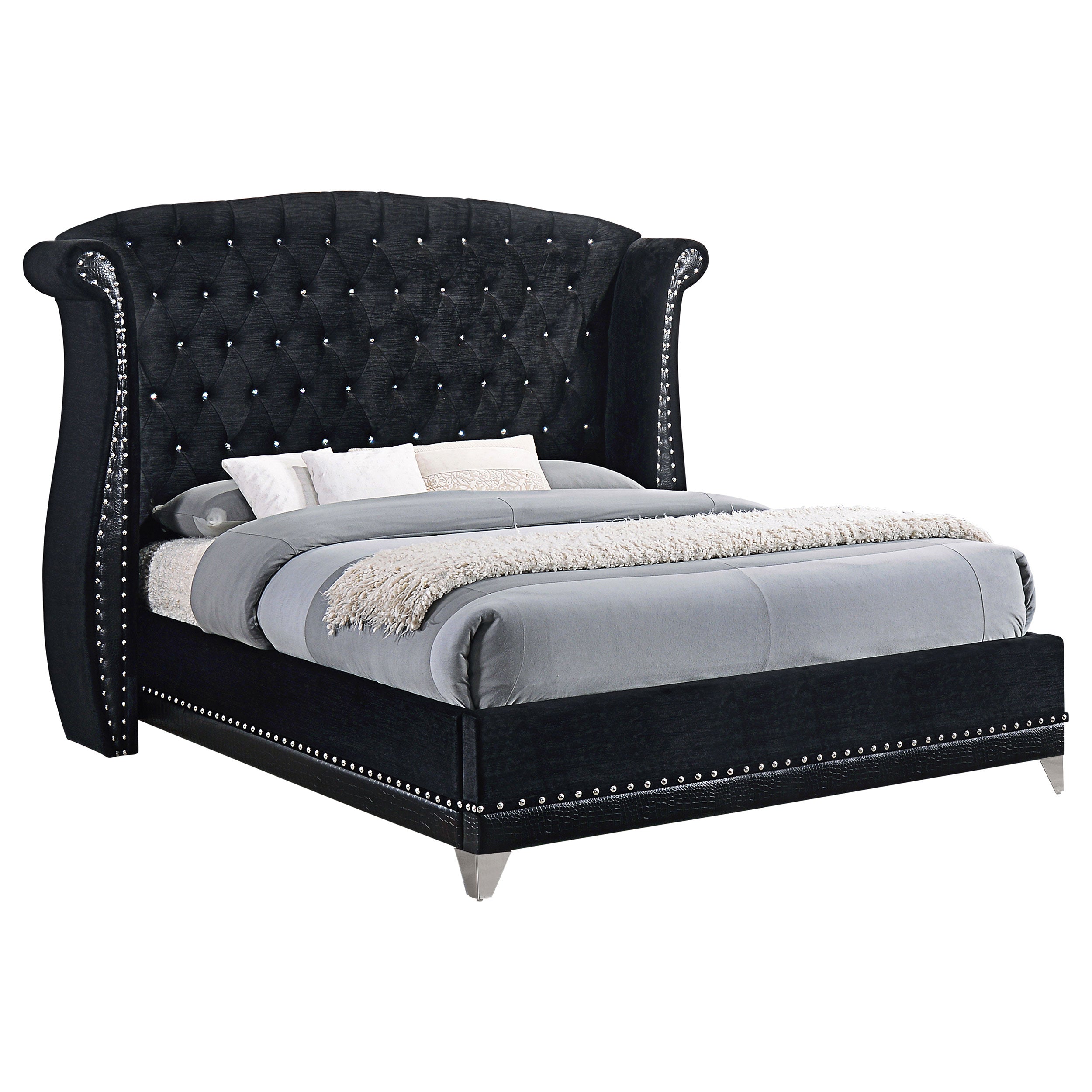 Best Furniture Outlet - Coaster - Barzini Upholstered Eastern King Wingback Bed Black - 300643KE