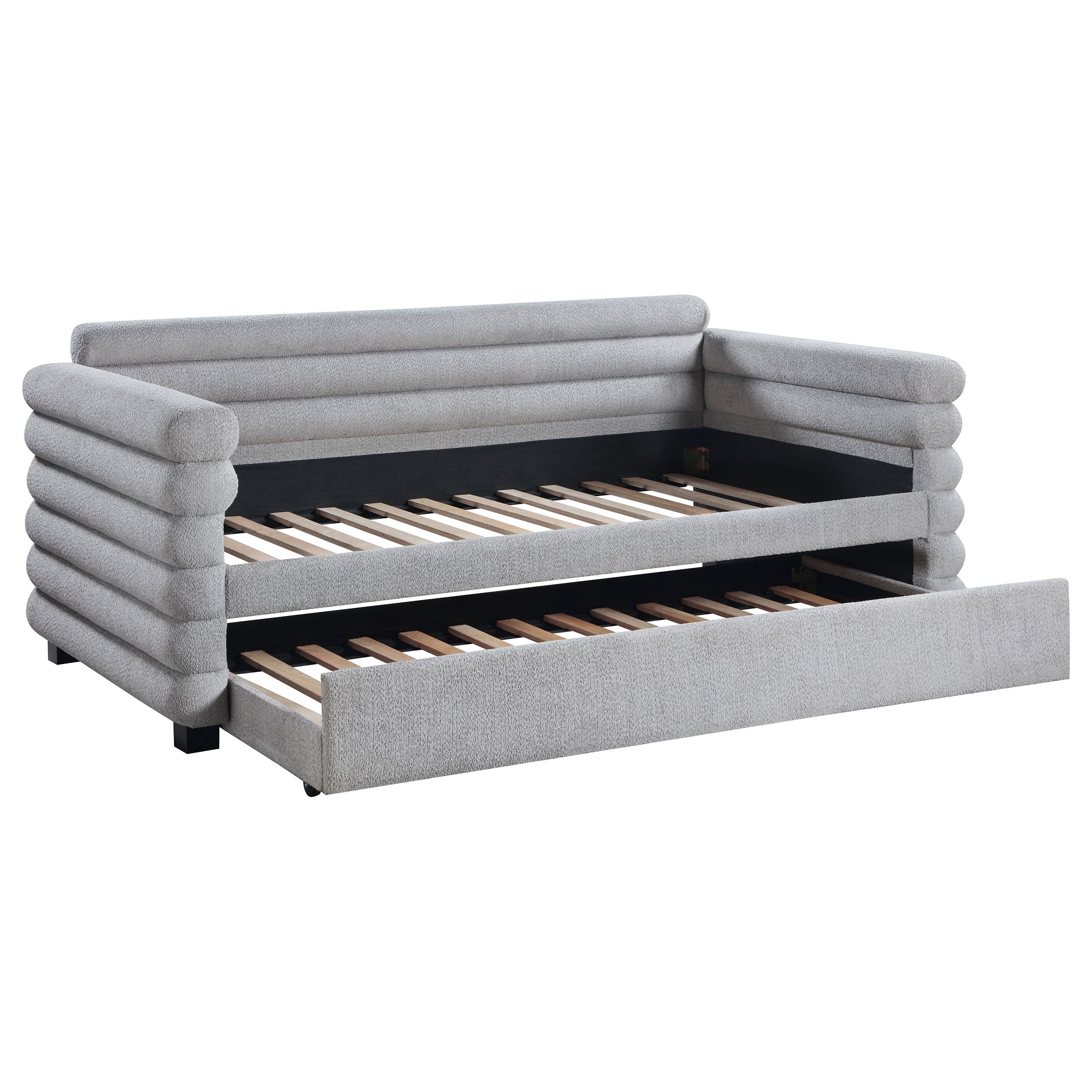 Best Furniture Outlet - Coaster - Patricia Boucle Upholstered Twin Day Bed with Trundle Grey  - 300718