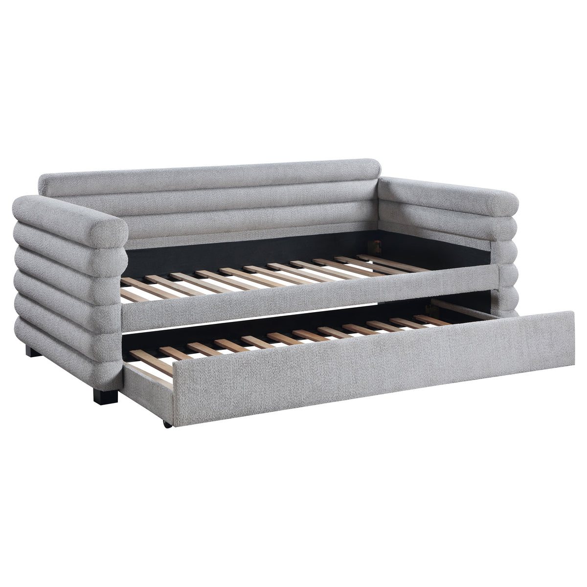 Best Furniture Outlet - Coaster - Patricia Boucle Upholstered Twin Day Bed with Trundle Grey  - 300718