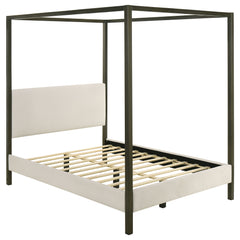 Best Furniture Outlet - Coaster - Monroe Upholstered Queen Canopy Bed Vanilla - 300834Q