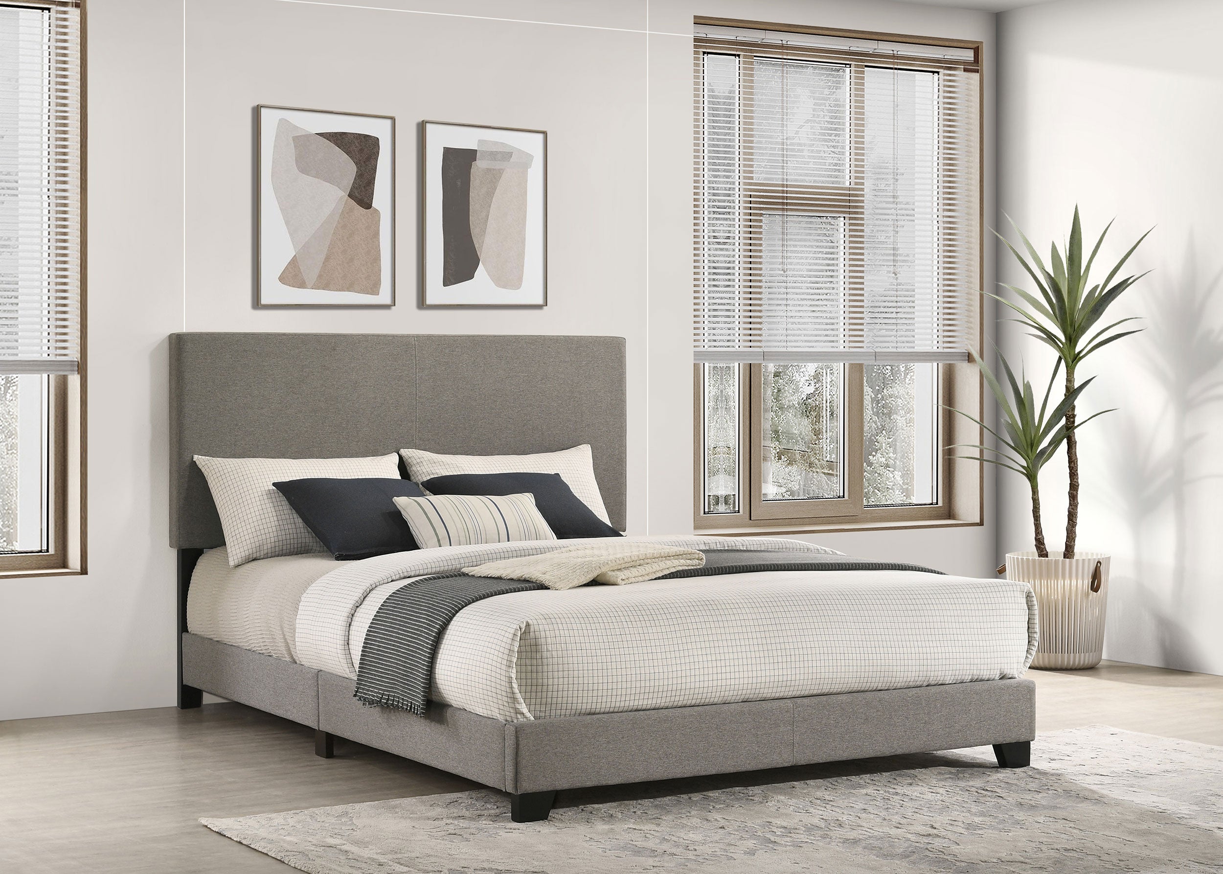 Best Furniture Outlet - Coaster - Dorian Fabric Upholstered Queen Panel Bed Taupe - 300851Q