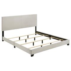 Best Furniture Outlet - Coaster - Dorian Fabric Upholstered Eastern King Panel Bed Cream - 300852KE