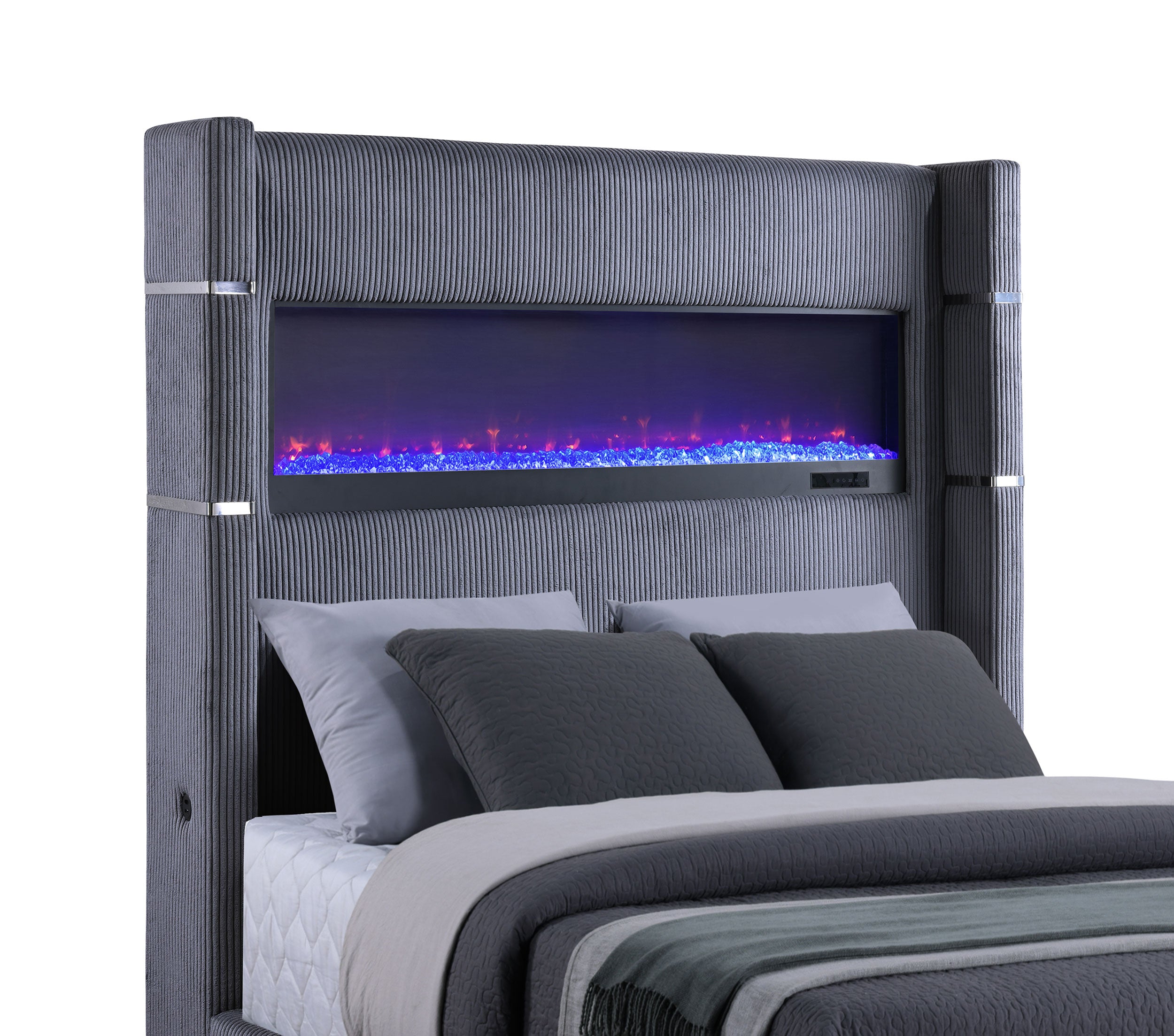 Tisdall Upholstered Cal King Flame Visualizer Bed Grey