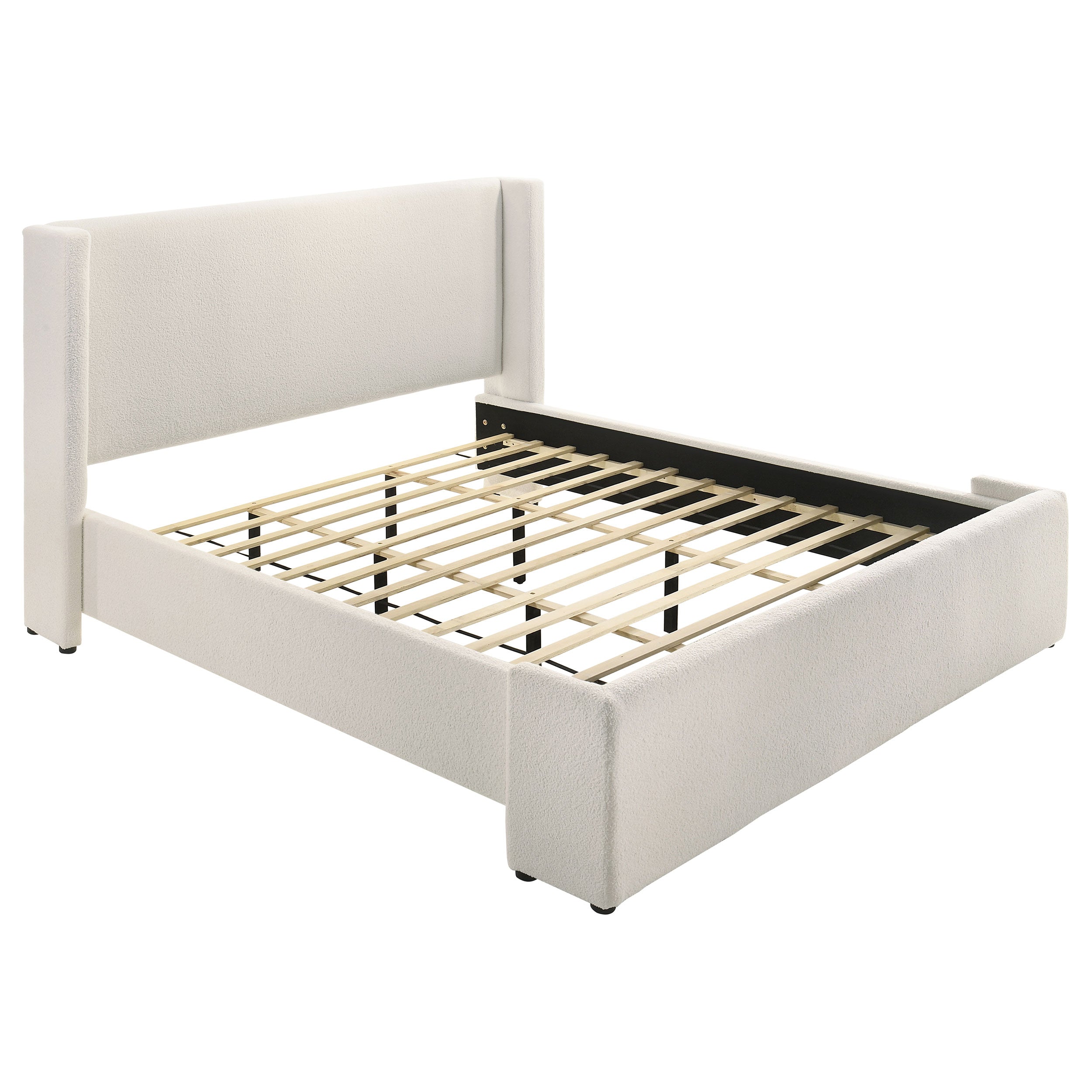 Best Furniture Outlet - Coaster - Alamosa Boucle Upholstered Eastern King Platform Bed White  - 310078KE