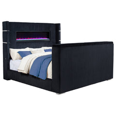 Best Furniture Outlet - Coaster - Tisdall Eastern King Flame Visualizer Wingback TV Bed Black - 315868BLKKE