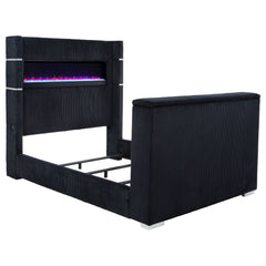 Best Furniture Outlet - Coaster - Tisdall Queen Flame Visualizer Wingback TV Bed Black - 315868BLKQ
