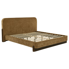 Best Furniture Outlet - Coaster - Baldacci Upholstered Eastern King Platform Bed Curry and Walnut - 315954KE