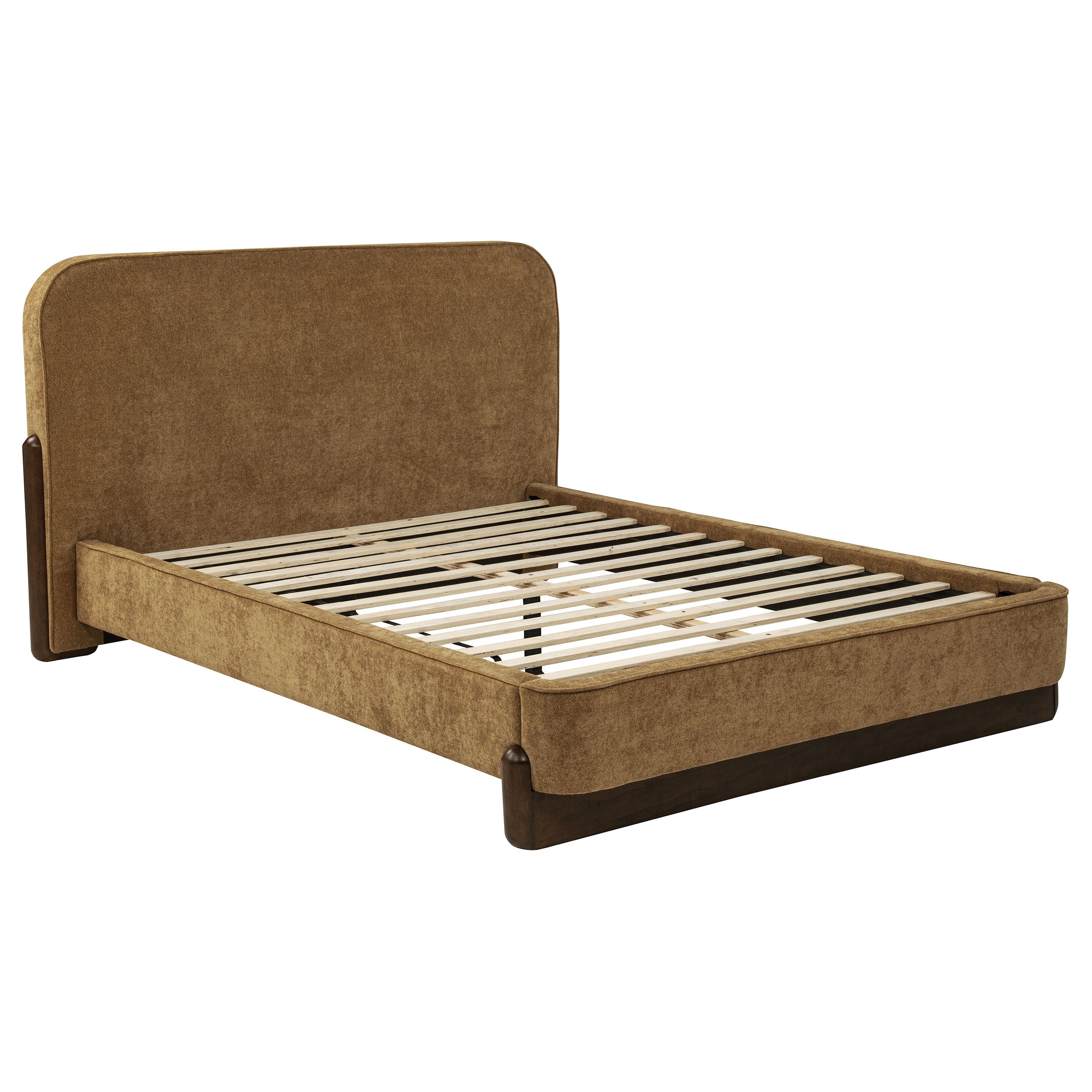 Best Furniture Outlet - Coaster - Baldacci Upholstered Queen Platform Bed Curry and Walnut - 315954Q