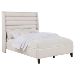 Leslie Upholstered Tufted Full Wingback Platform Bed Beige