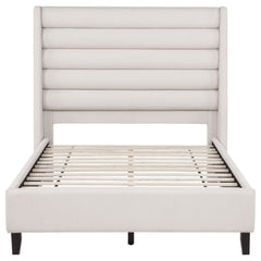 Leslie Upholstered Tufted Full Wingback Platform Bed Beige