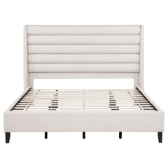 Leslie Upholstered Tufted Eastern King Wingback Platform Bed Beige