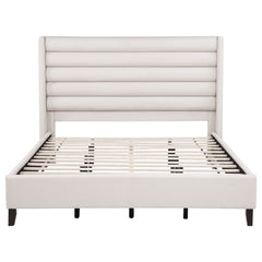 Leslie Upholstered Tufted California King Wingback Platform Bed Beige