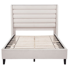 Leslie Upholstered Tufted Queen Wingback Platform Bed Beige
