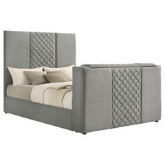 Tara 61-inch Upholstered Queen Panel TV Bed Grey