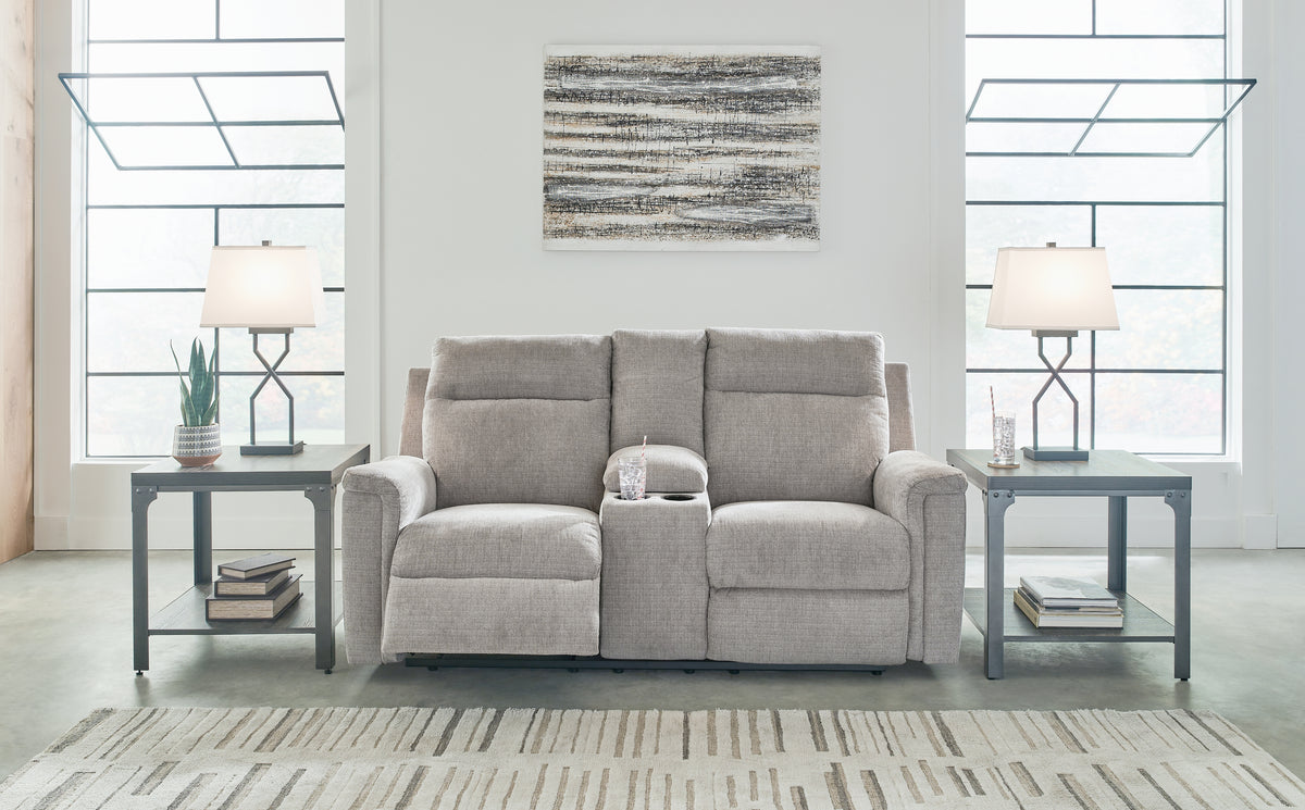 Best Furniture Outlet - Ashley Furniture - Barnsana Living Room - DBL REC PWR Loveseat w/Console / Ash - 3320196