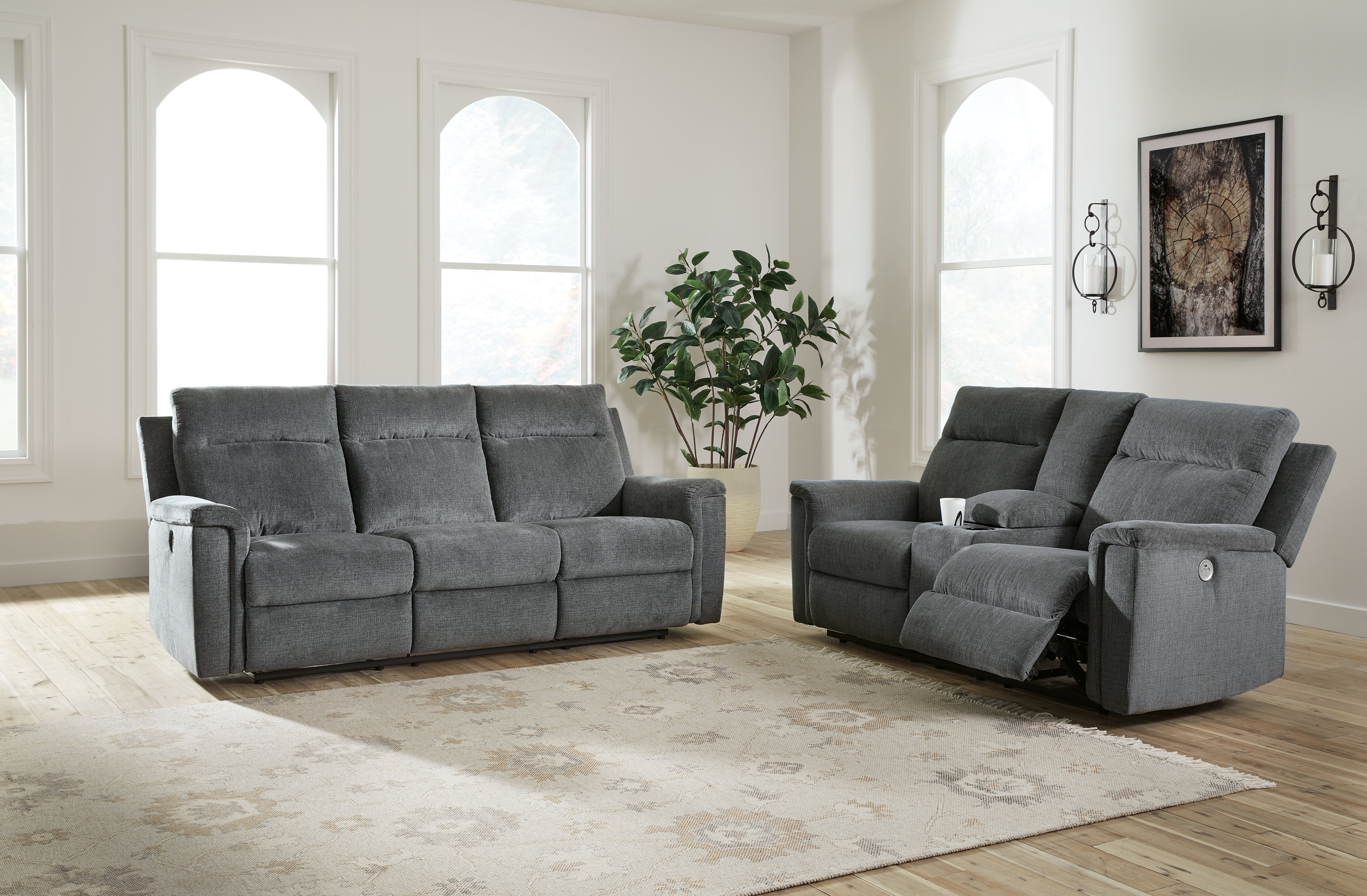 Best Furniture Outlet - Ashley Furniture - Barnsana Power Reclining Sofa and Loveseat - Power Reclining Sofa and Loveseat / Gravel - 33202U1