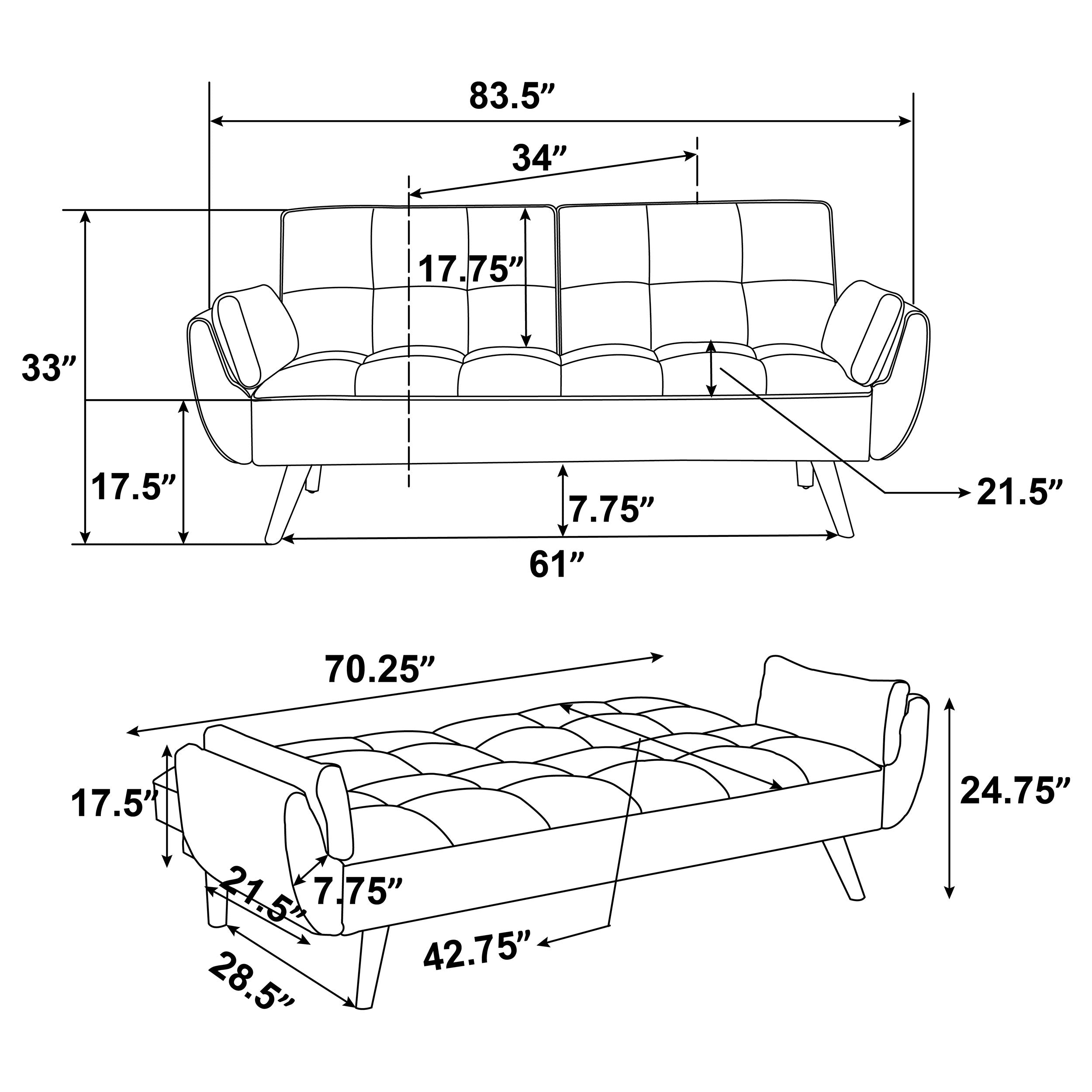 Caufield Upholstered Tufted Convertible Sofa Bed Grey