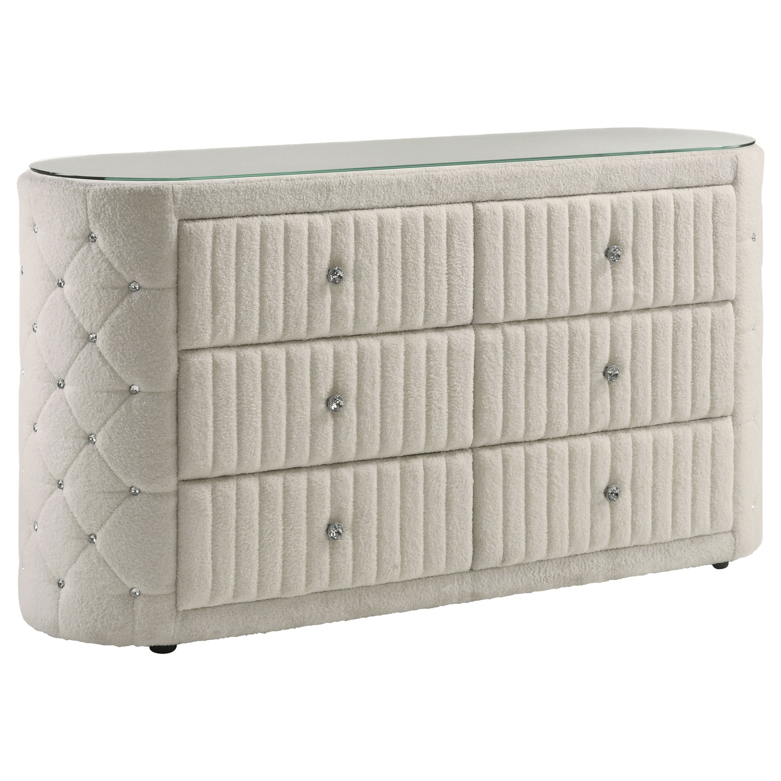Best Furniture Outlet - Coaster - Sonya 6-drawer Upholstered Bedroom Dresser Ivory - 360113