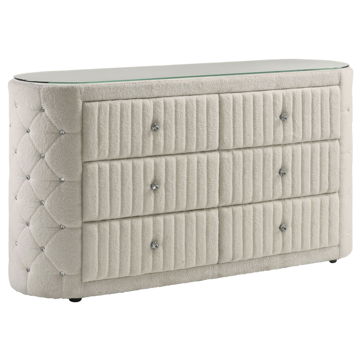 Best Furniture Outlet - Coaster - Sonya 6-drawer Upholstered Bedroom Dresser Ivory - 360113