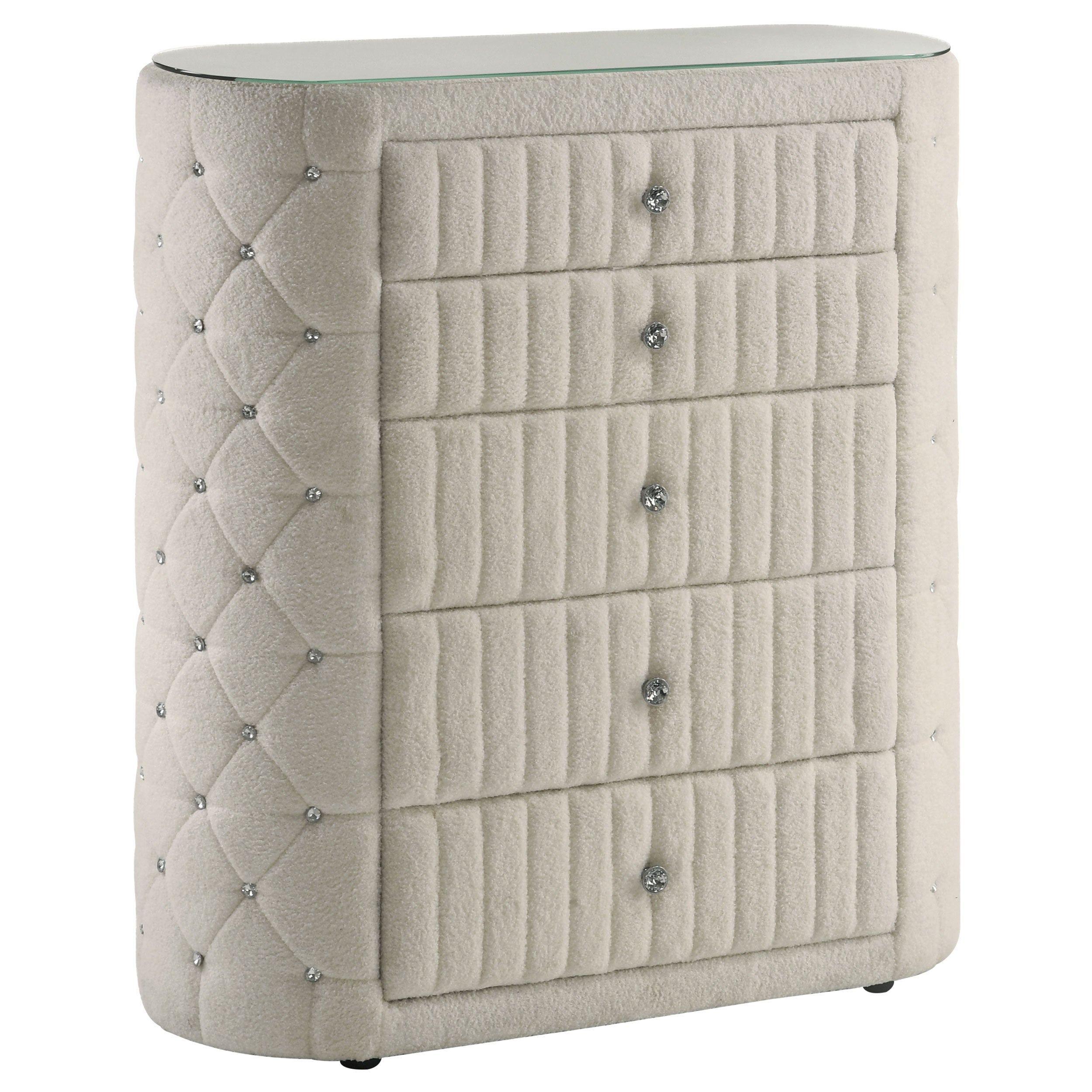 Best Furniture Outlet - Coaster - Sonya 5-drawer Upholstered Bedroom Chest of Drawers Ivory - 360115