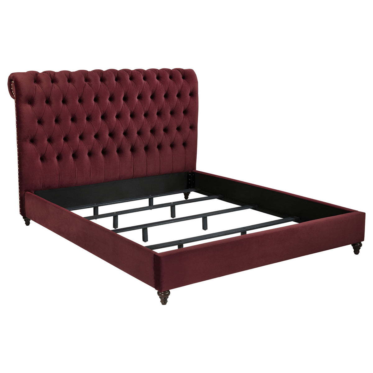 Best Furniture Outlet - Coaster - Devon 57-inch Upholstered Eastern King Panel Bed Wine Red - 360341KE