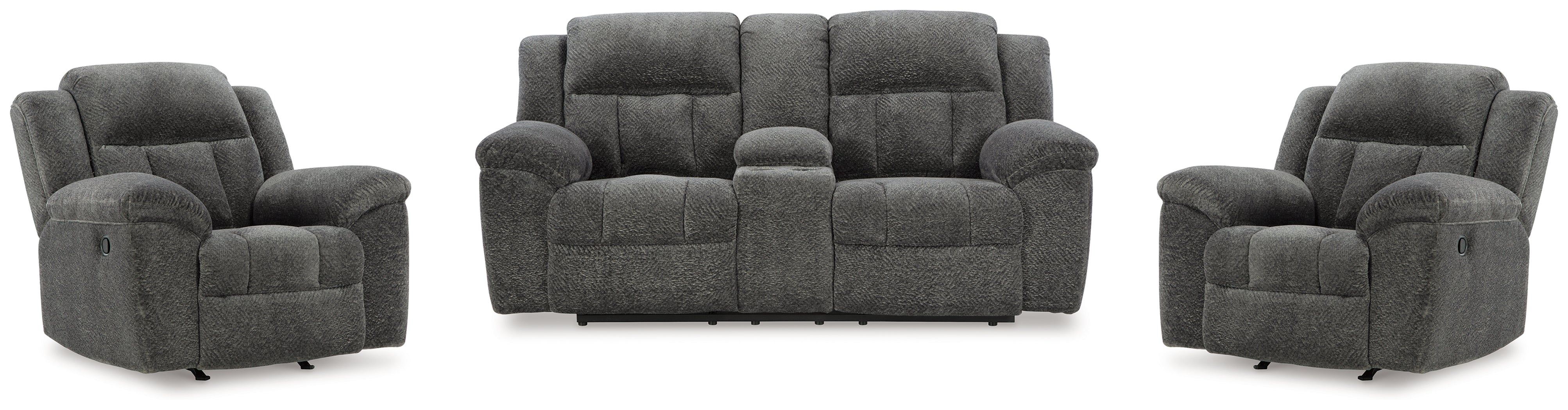 Best Furniture Outlet - Ashley Furniture - Frohn Reclining Loveseat with Console and 2 Recliners - Reclining Loveseat with Console and 2 Recliners - 37406U5