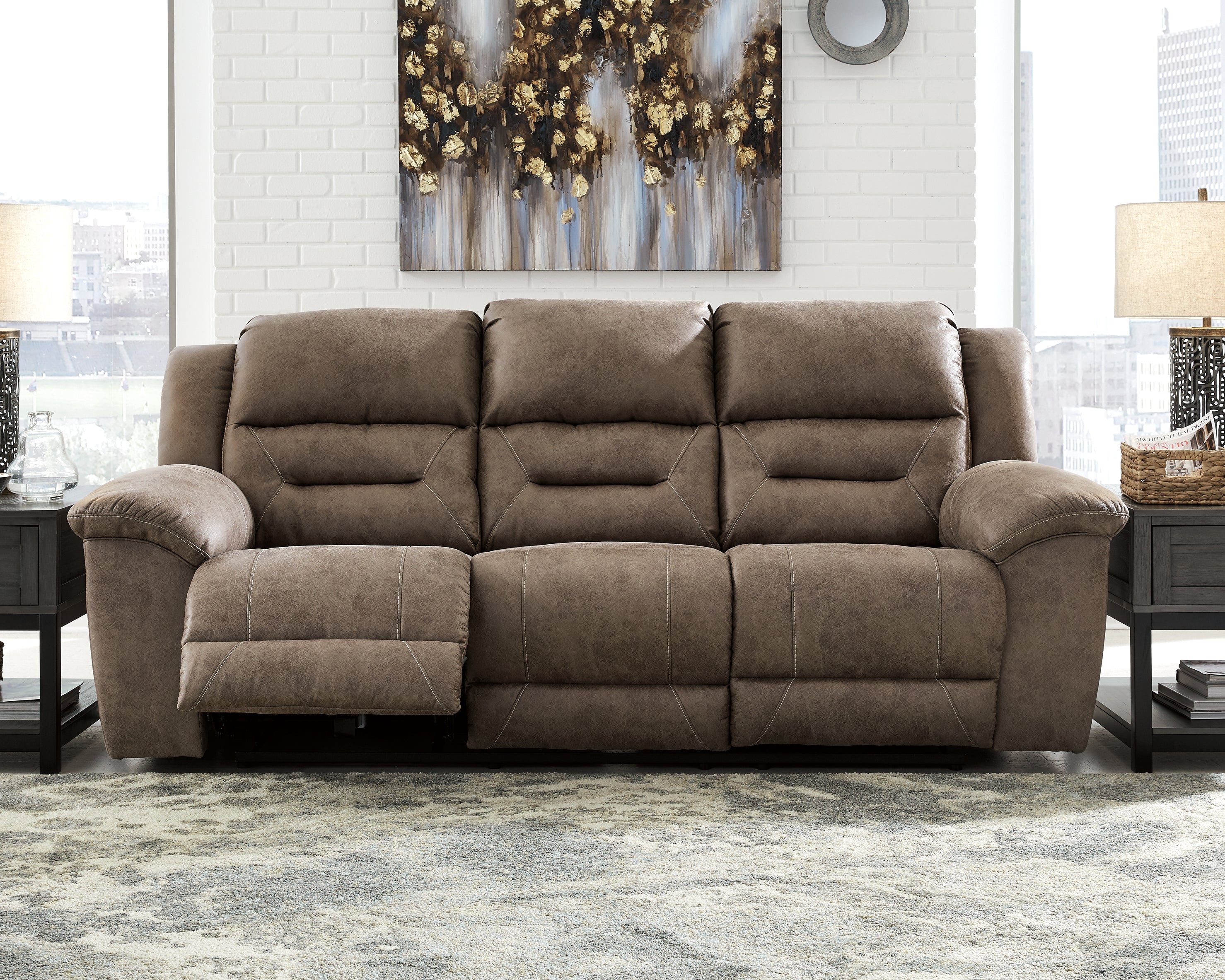 Best Furniture Outlet - Ashley Furniture - Stoneland Living Room - Reclining Power Sofa / Fossil - 3990587