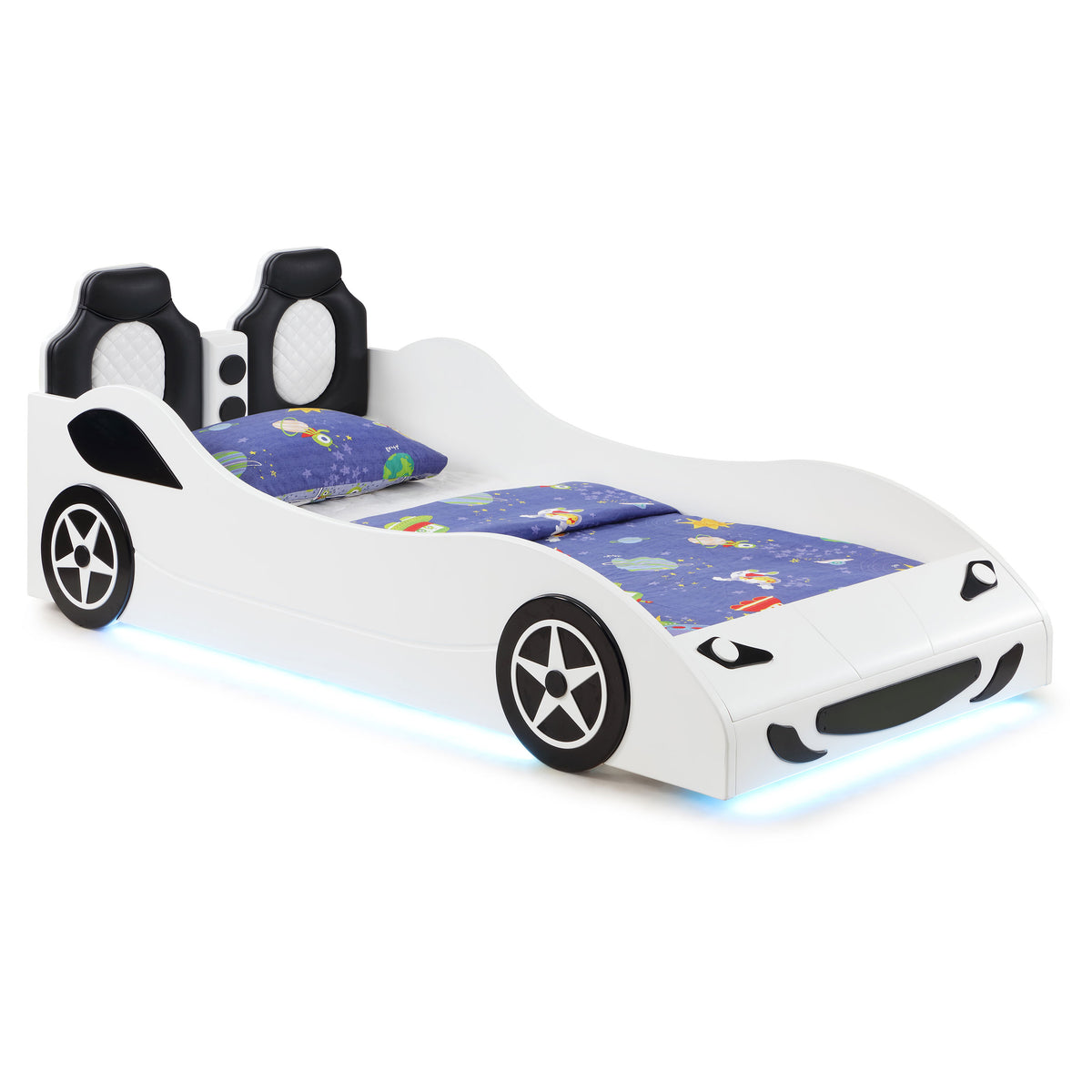 Best Furniture Outlet - Coaster - Cruiser Wood Twin LED Race Car Bed and 7-inch Mattress White - 400477-SM