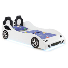 Best Furniture Outlet - Coaster - Cruiser Wood Twin LED Race Car Bed and 7-inch Mattress White - 400477-SM