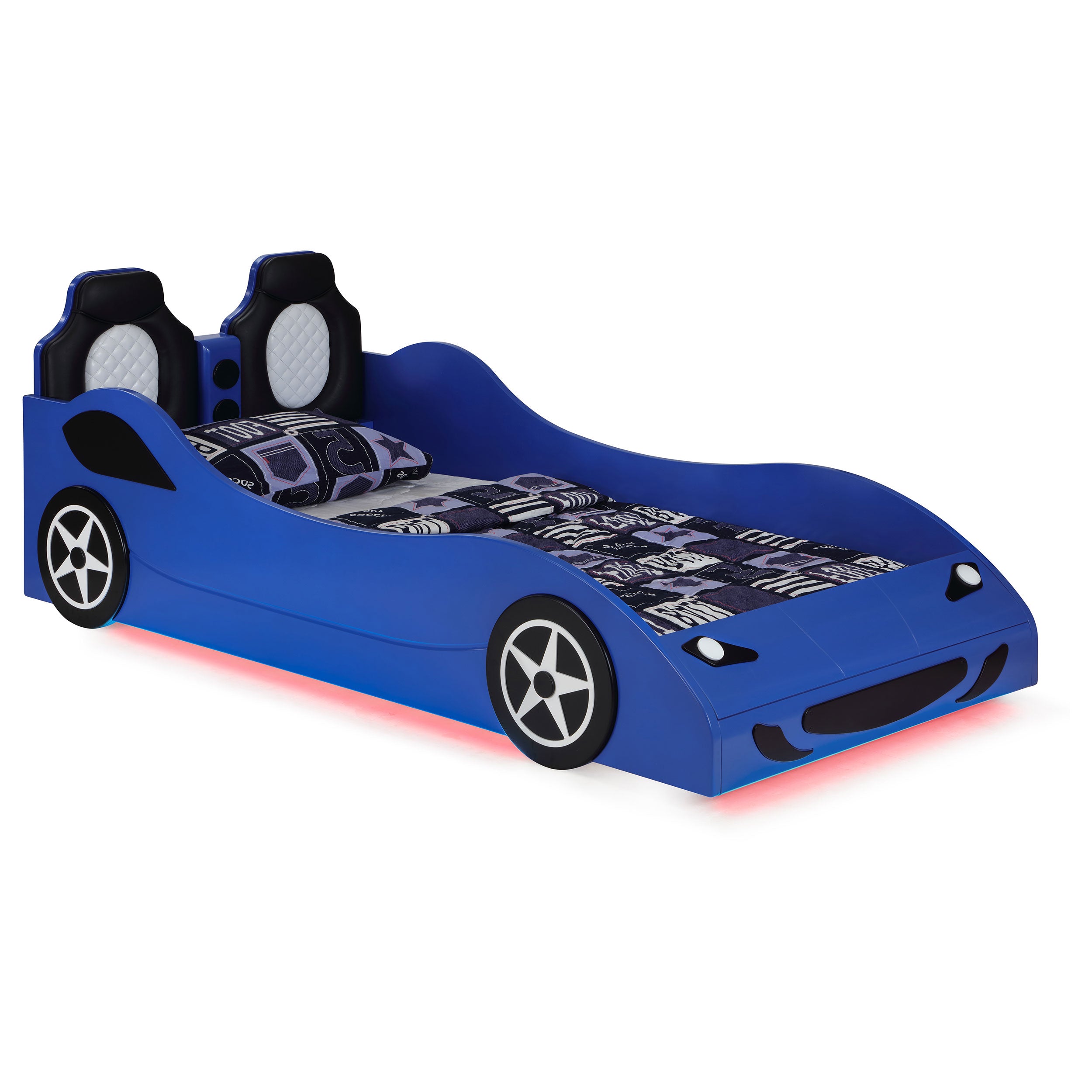 Best Furniture Outlet - Coaster - Cruiser Wood Twin LED Race Car Bed and 7-inch Mattress Blue - 400478-SM