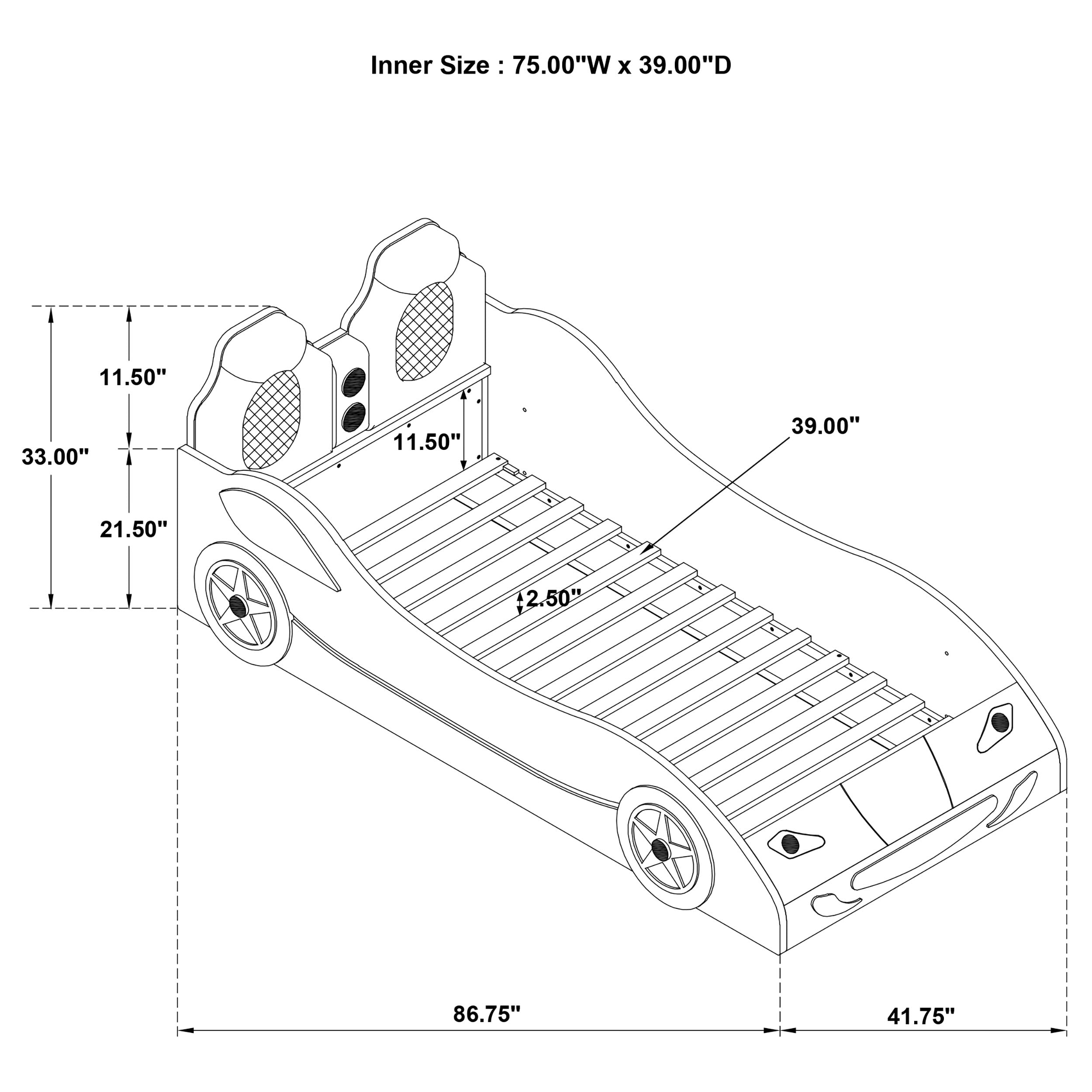 Cruiser Wood Twin LED Race Car Bed and 7-inch Mattress Red