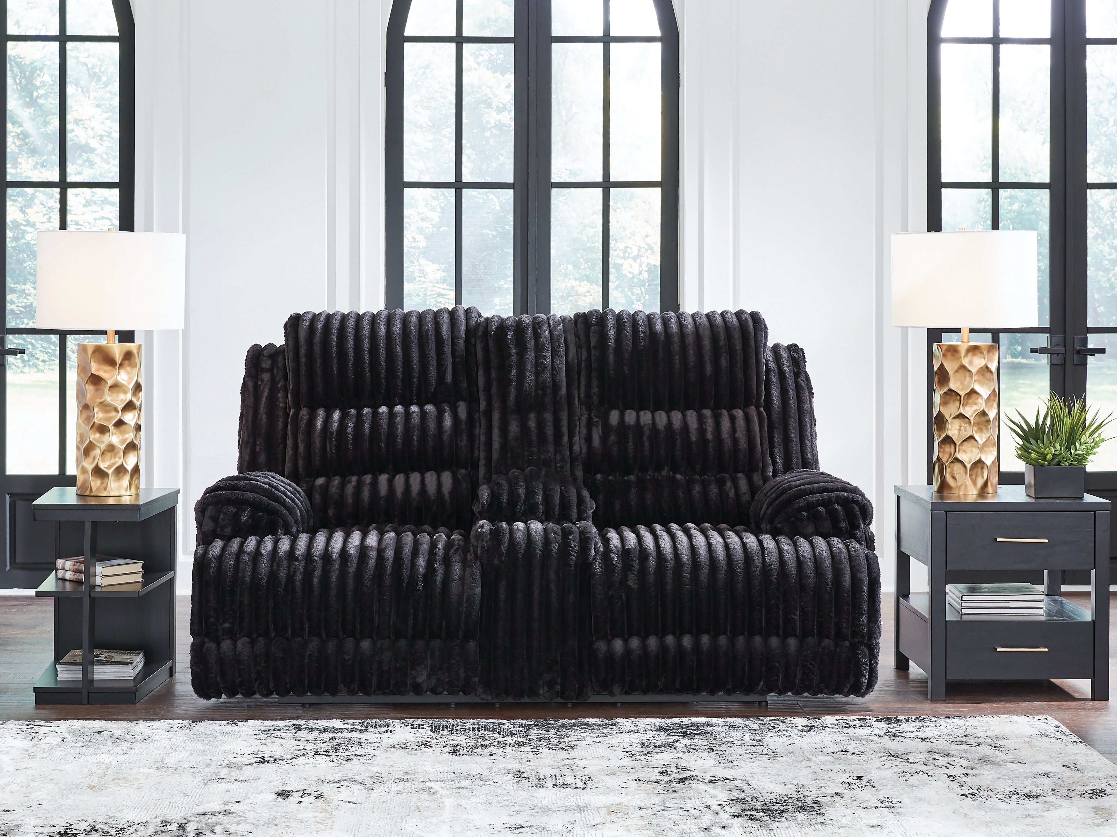 Best Furniture Outlet - Ashley Furniture - Rhine Falls Living Room - DBL REC PWR Loveseat w/Console / Onyx - PC4280596