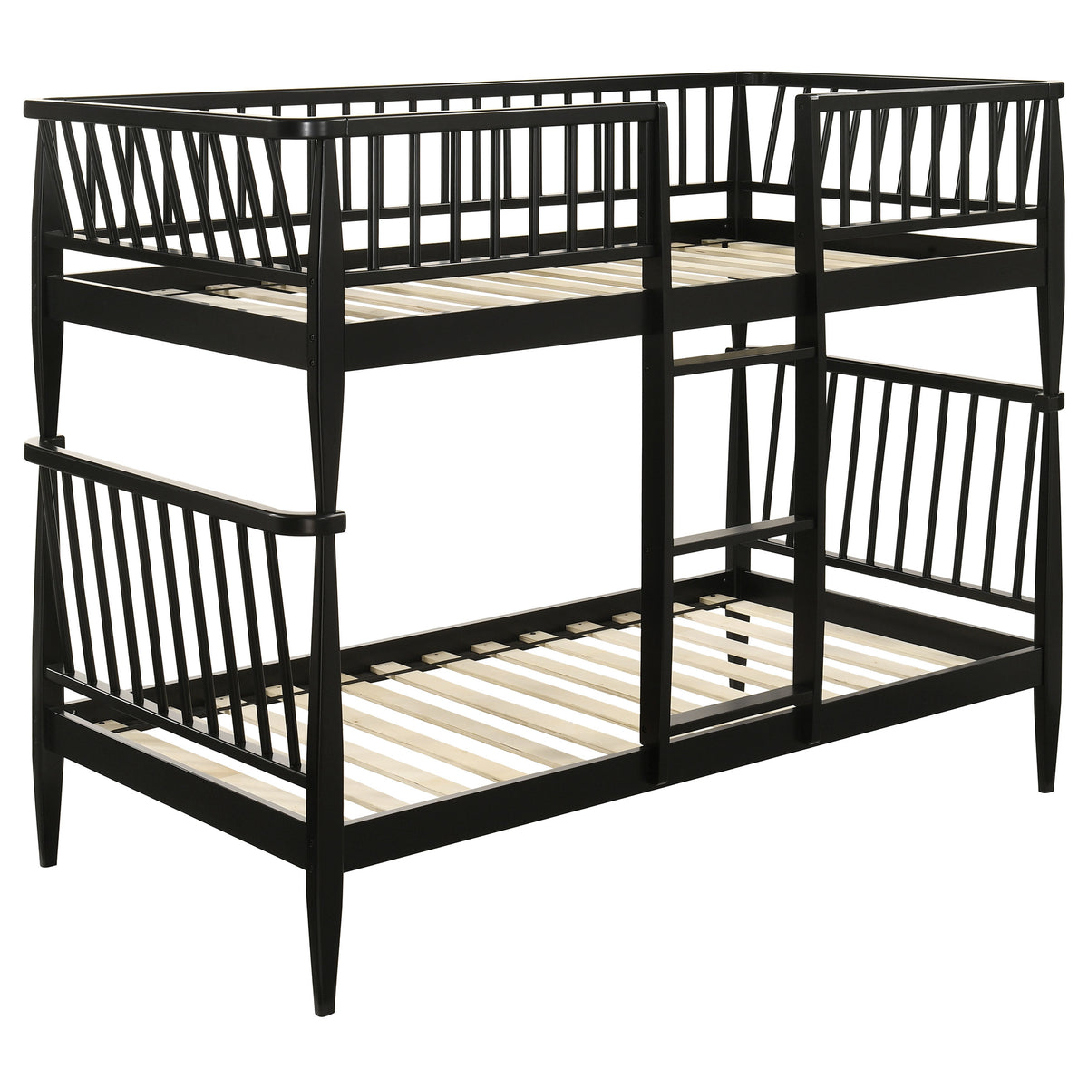 Best Furniture Outlet - Coaster - Abram Windsor Twin Over Twin Wood Bunk Bed with Ladder Black - 460061BLKT