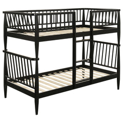 Best Furniture Outlet - Coaster - Abram Windsor Twin Over Twin Wood Bunk Bed with Ladder Black - 460061BLKT
