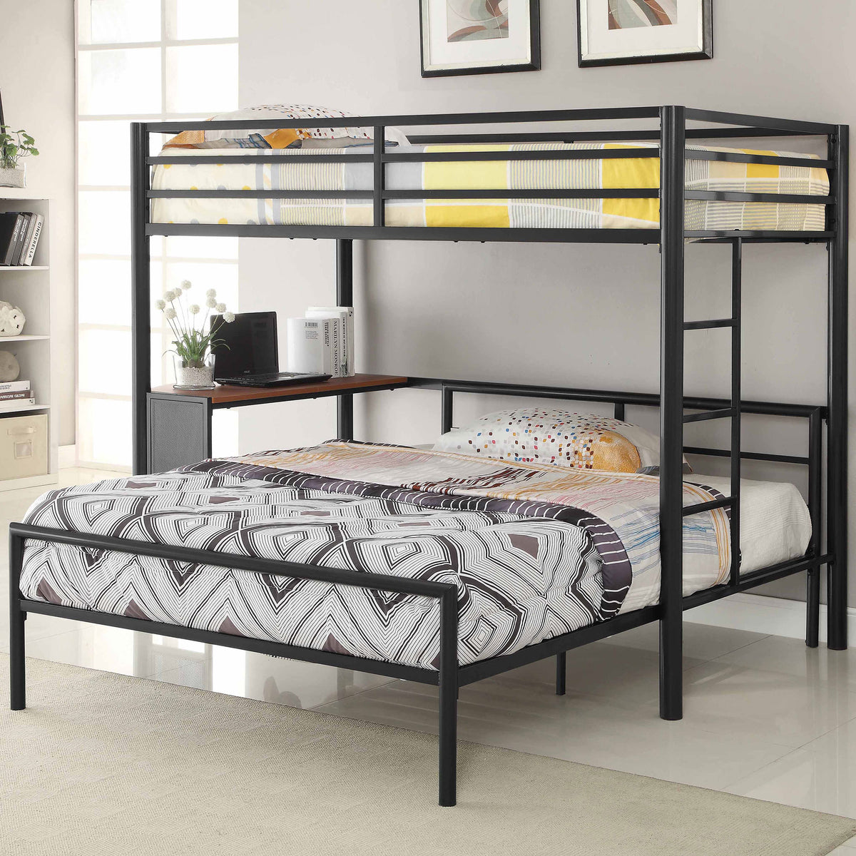 Best Furniture Outlet - Coaster - Fisher Twin Over Full Workstation Loft Bed Set Gunmetal - 460229-S2F