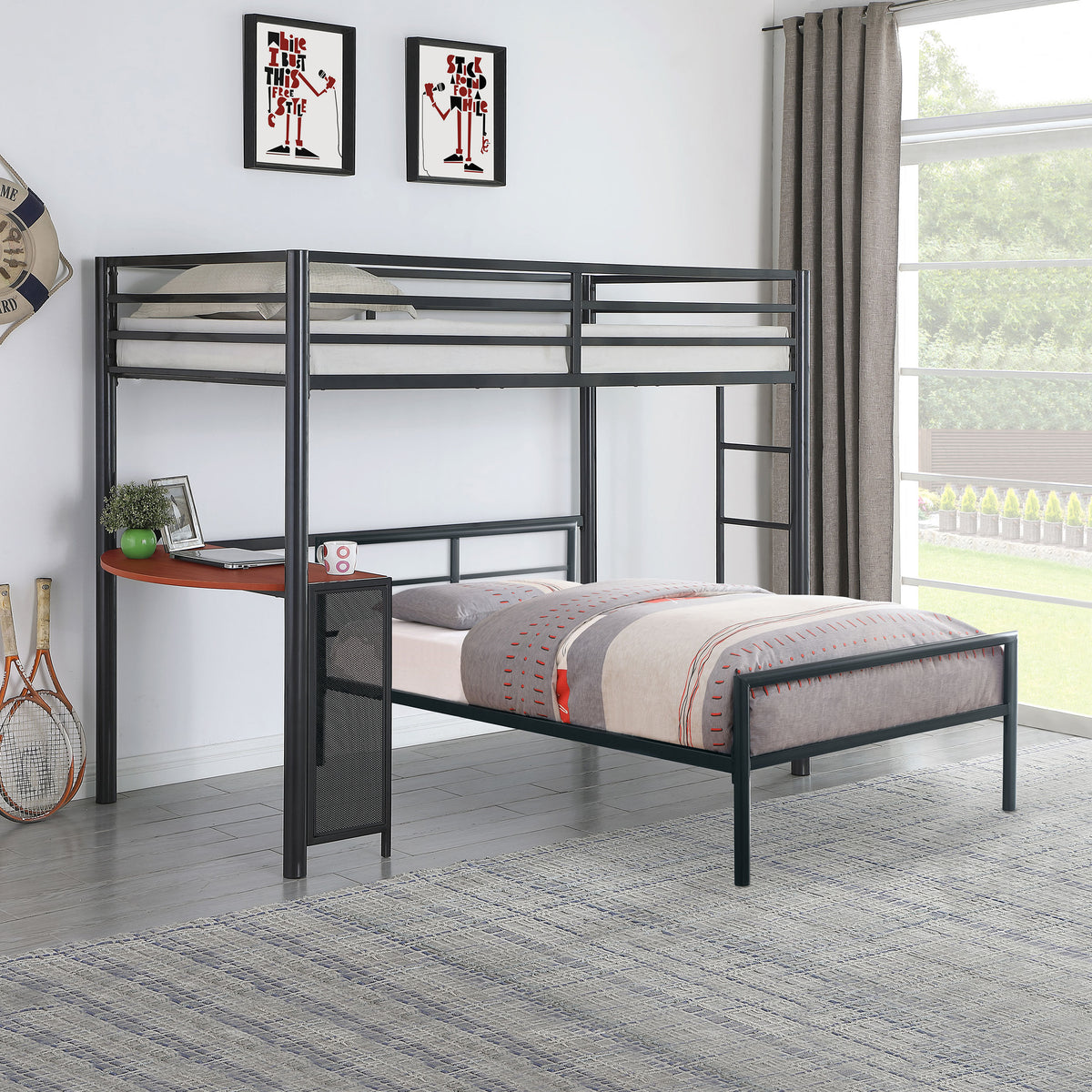 Best Furniture Outlet - Coaster - Fisher Twin Over Twin Workstation Loft Bed Set Gunmetal - 460229-S2T