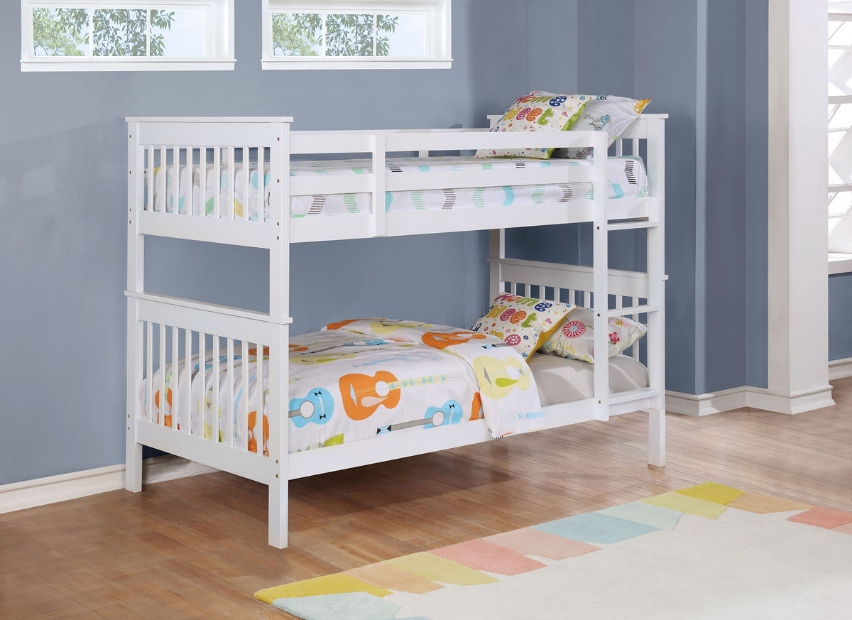 Best Furniture Outlet - Coaster - Chapman Wood Twin Over Twin Bunk Bed with Mattress White - 460244N-SM