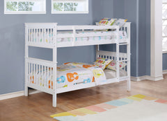 Best Furniture Outlet - Coaster - Chapman Wood Twin Over Twin Bunk Bed with Mattress White - 460244N-SM