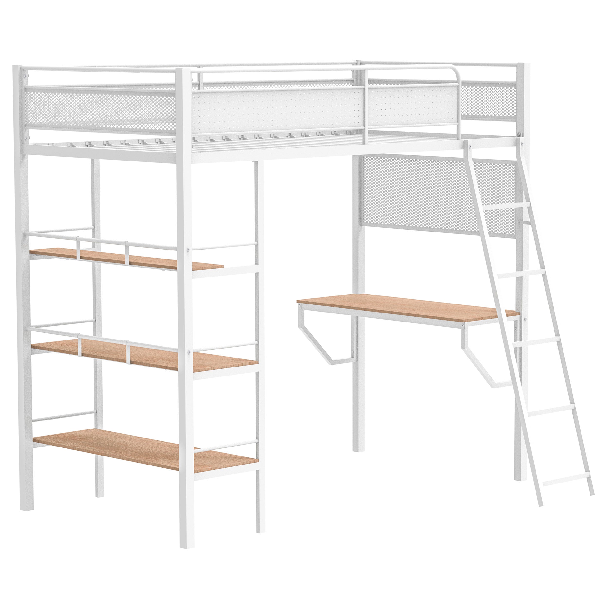Best Furniture Outlet - Coaster - Campus 3-shelf Metal Twin Workstation Loft Bed Matte White - 460332WHT