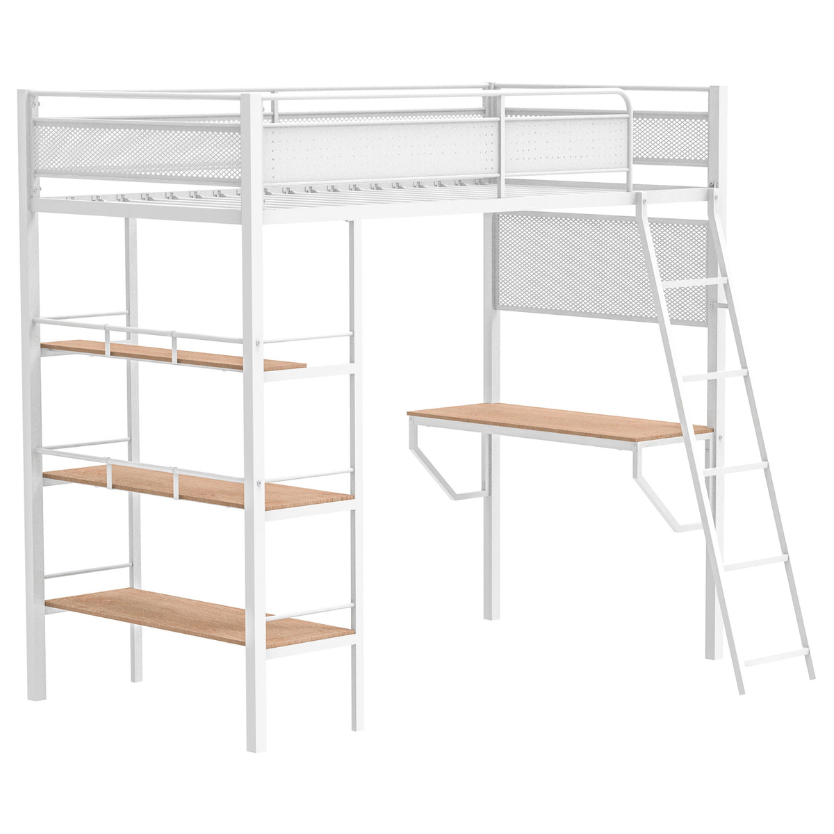 Best Furniture Outlet - Coaster - Campus 3-shelf Metal Twin Workstation Loft Bed Matte White - 460332WHT