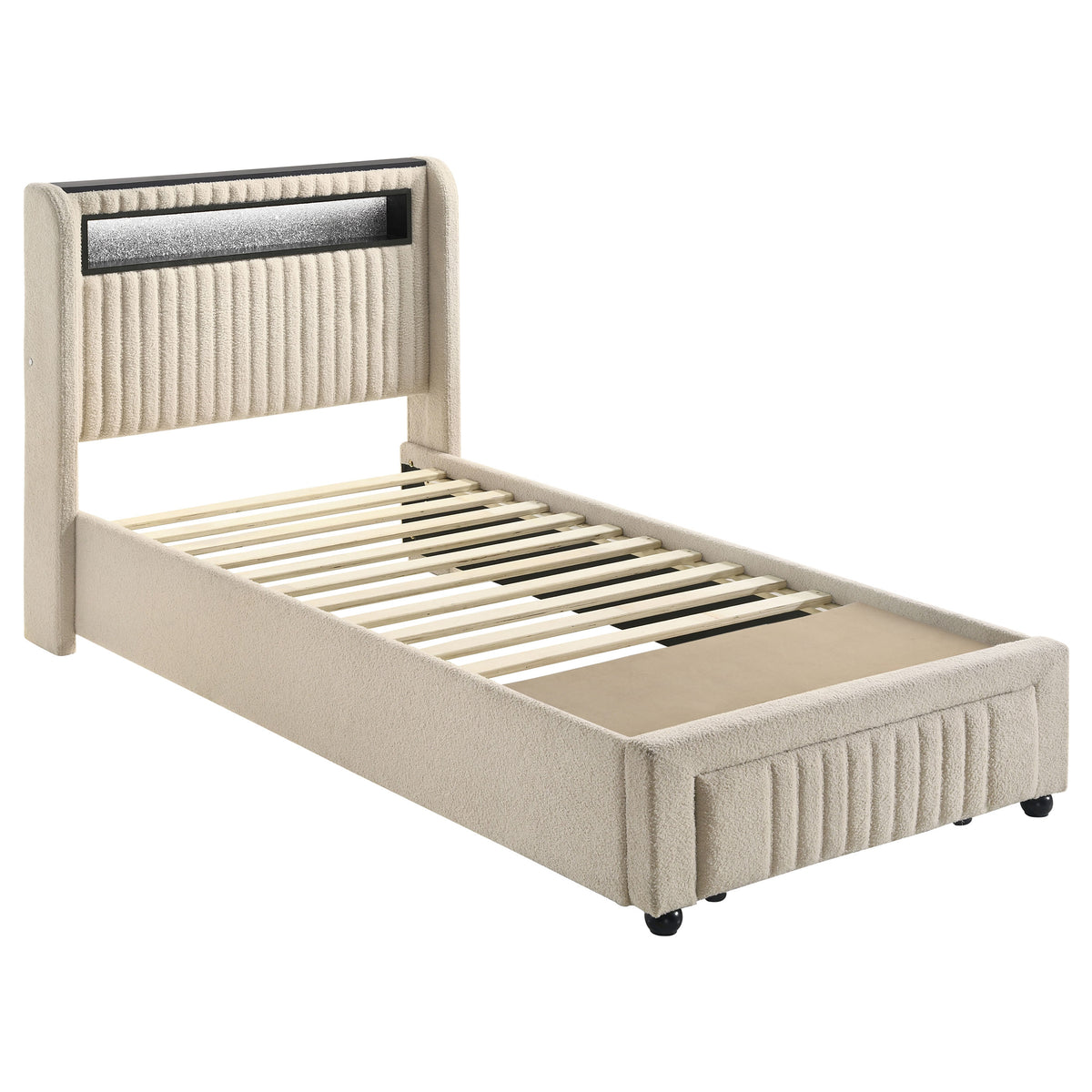 Best Furniture Outlet - Coaster - Madison Upholstered LED Twin Storage Platform Bed Cream - 460550T