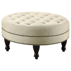 Best Furniture Outlet - Coaster - Elchin Round Upholstered Tufted Ottoman Oatmeal - 500018