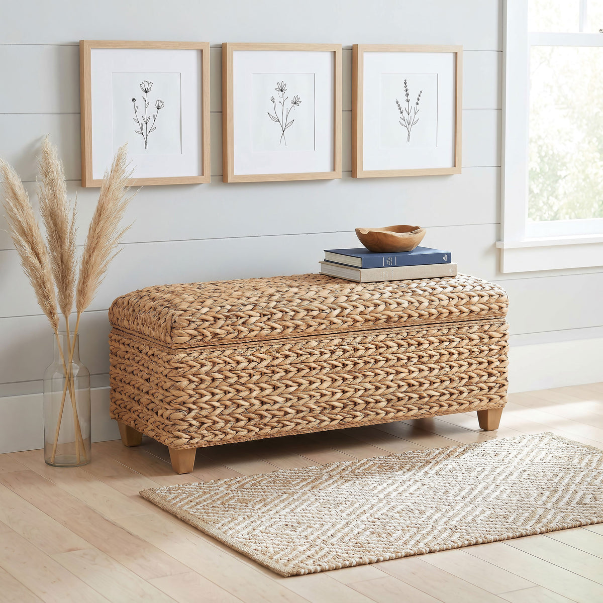 Best Furniture Outlet - Coaster - Laughton Hand-Woven Banana Leaf Storage Bench Natural - 500215NTL