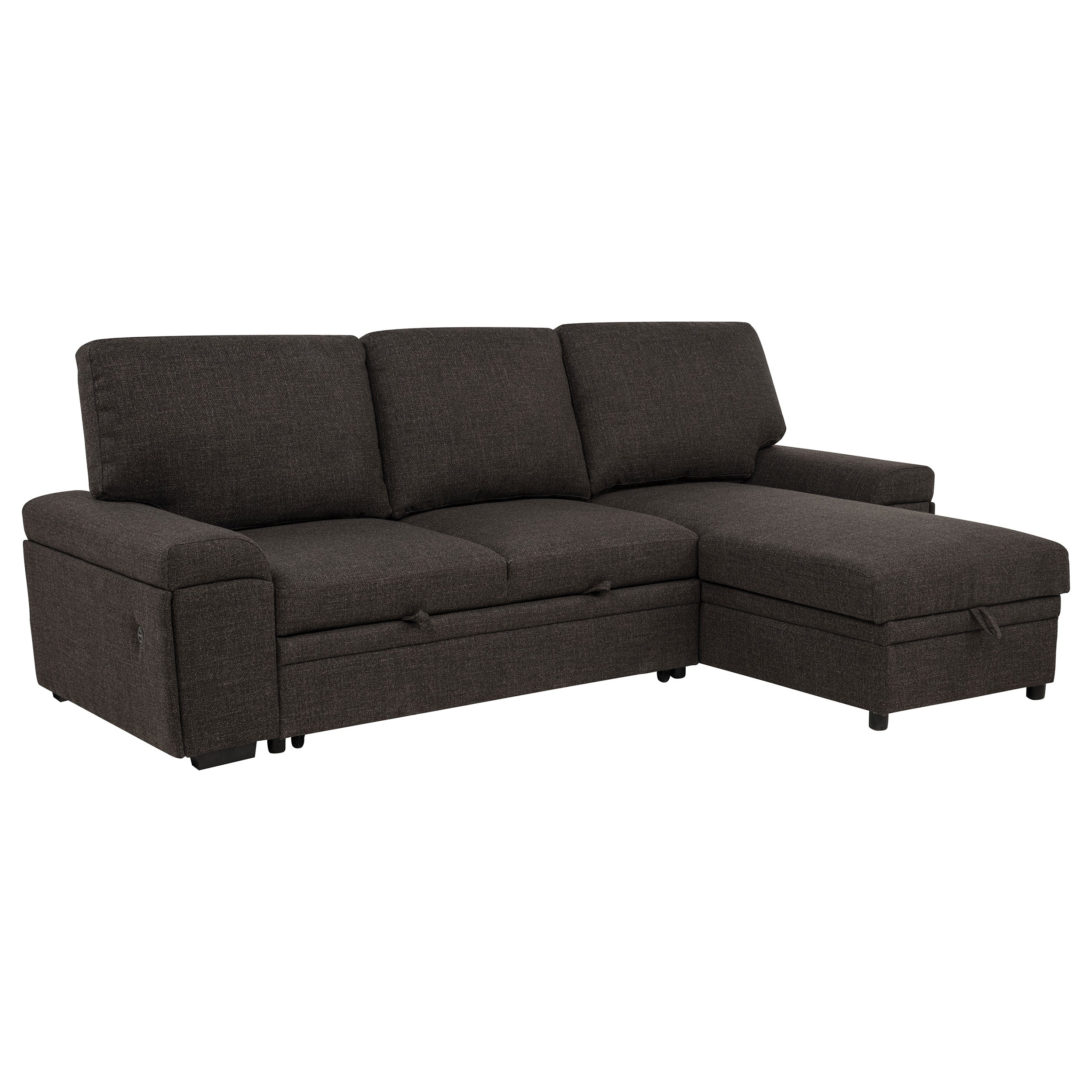 Best Furniture Outlet - Coaster - Demko Sleeper Sectional Sofa with Speaker and Storage Chaise Brown - 500356